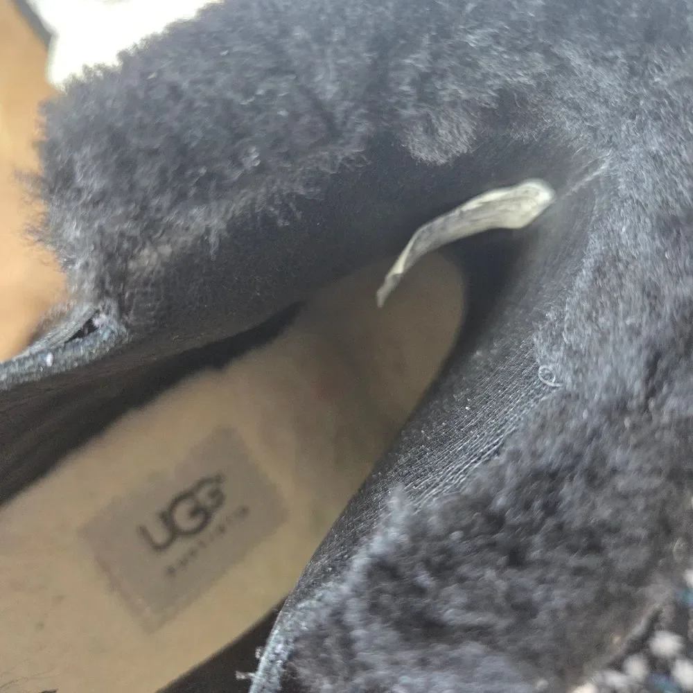 UGG Antonia Wedge Heel Bootie Ankle Boot Black Suede Sherpa Warm Winter Size 9